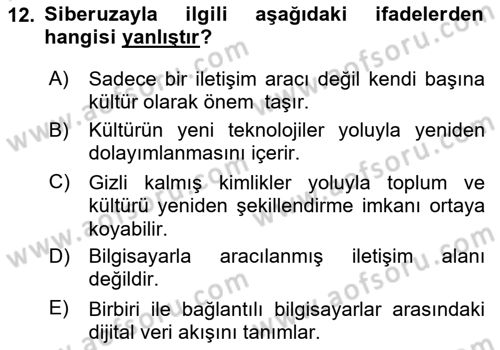 İnternet Ve Mobil Pazarlama Dersi 2023 - 2024 Yılı Yaz Okulu Sınav Soruları 12. Soru