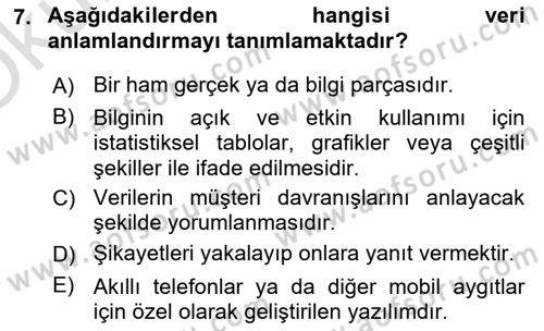 İnternet Ve Mobil Pazarlama Dersi 2023 - 2024 Yılı Yaz Okulu Sınav Soruları 7. Soru
