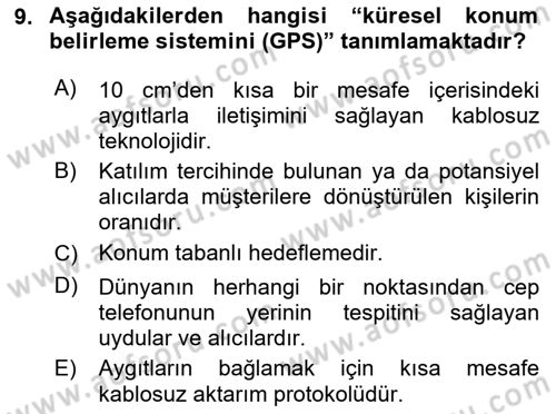 İnternet Ve Mobil Pazarlama Dersi 2023 - 2024 Yılı Yaz Okulu Sınav Soruları 9. Soru