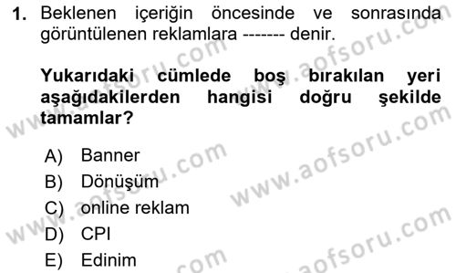 İnternet Ve Mobil Pazarlama Dersi 2024 - 2025 Yılı (Vize) Ara Sınav Soruları 1. Soru