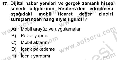 İnternet Ve Mobil Pazarlama Dersi 2024 - 2025 Yılı (Vize) Ara Sınav Soruları 17. Soru