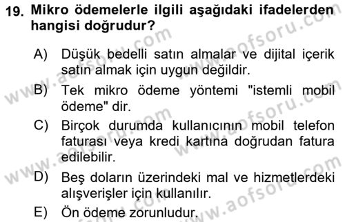 İnternet Ve Mobil Pazarlama Dersi 2024 - 2025 Yılı (Vize) Ara Sınav Soruları 19. Soru