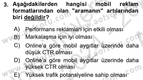 İnternet Ve Mobil Pazarlama Dersi 2024 - 2025 Yılı (Vize) Ara Sınav Soruları 3. Soru
