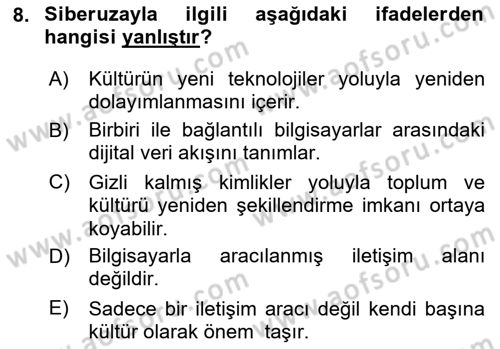 İnternet Ve Mobil Pazarlama Dersi 2024 - 2025 Yılı (Vize) Ara Sınav Soruları 8. Soru