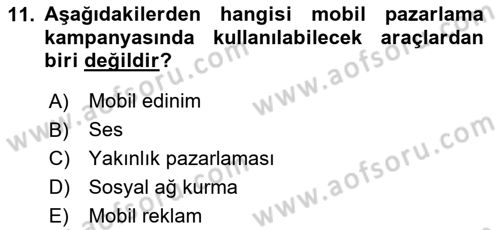 İnternet Ve Mobil Pazarlama Dersi 2024 - 2025 Yılı (Final) Dönem Sonu Sınav Soruları 11. Soru