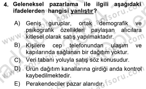 İnternet Ve Mobil Pazarlama Dersi 2024 - 2025 Yılı (Final) Dönem Sonu Sınav Soruları 4. Soru
