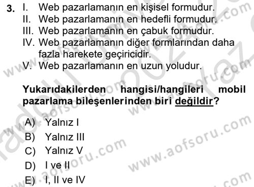 İnternet Ve Mobil Pazarlama Dersi 2024 - 2025 Yılı Yaz Okulu Sınav Soruları 3. Soru