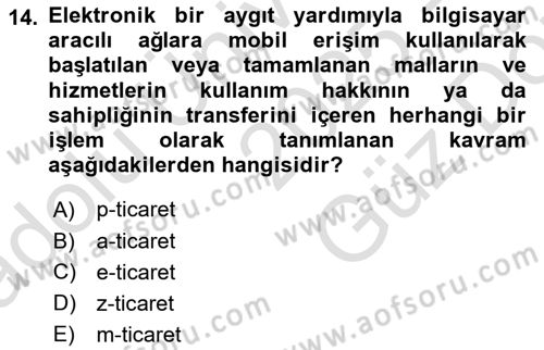 İnternet Ve Mobil Pazarlama Dersi 2025 - 2026 Yılı (Vize) Ara Sınav Soruları 14. Soru