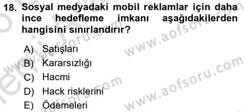 İnternet Ve Mobil Pazarlama Dersi 2025 - 2026 Yılı (Vize) Ara Sınav Soruları 18. Soru