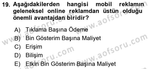 İnternet Ve Mobil Pazarlama Dersi 2025 - 2026 Yılı (Vize) Ara Sınav Soruları 19. Soru