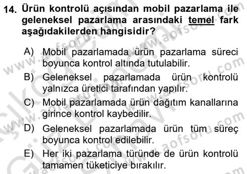 İnternet Ve Mobil Pazarlama Dersi 2025 - 2026 Yılı (Final) Dönem Sonu Sınav Soruları 14. Soru
