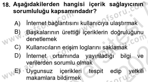İnternet Ve Mobil Pazarlama Dersi 2025 - 2026 Yılı (Final) Dönem Sonu Sınav Soruları 18. Soru