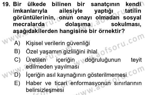 İnternet Ve Mobil Pazarlama Dersi 2025 - 2026 Yılı (Final) Dönem Sonu Sınav Soruları 19. Soru