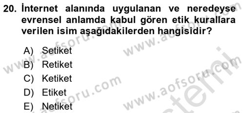 İnternet Ve Mobil Pazarlama Dersi 2025 - 2026 Yılı (Final) Dönem Sonu Sınav Soruları 20. Soru