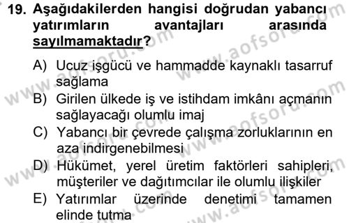 Küresel Pazarlama Dersi 2012 - 2013 Yılı (Vize) Ara Sınav Soruları 19. Soru