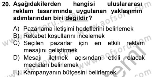 Küresel Pazarlama Dersi 2012 - 2013 Yılı (Final) Dönem Sonu Sınav Soruları 20. Soru