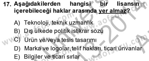 Küresel Pazarlama Dersi 2013 - 2014 Yılı (Vize) Ara Sınav Soruları 17. Soru