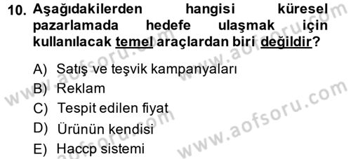 Küresel Pazarlama Dersi 2013 - 2014 Yılı (Final) Dönem Sonu Sınav Soruları 10. Soru