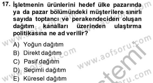 Küresel Pazarlama Dersi 2013 - 2014 Yılı (Final) Dönem Sonu Sınav Soruları 17. Soru