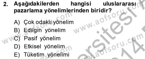 Küresel Pazarlama Dersi 2013 - 2014 Yılı (Final) Dönem Sonu Sınav Soruları 2. Soru