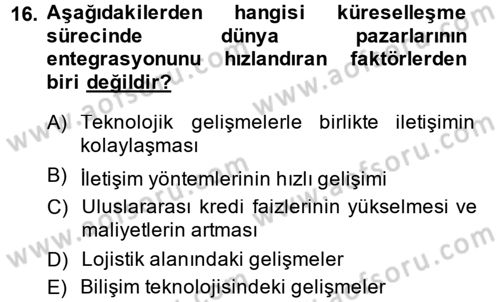 Küresel Pazarlama Dersi 2014 - 2015 Yılı (Vize) Ara Sınav Soruları 16. Soru