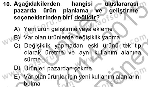 Küresel Pazarlama Dersi 2014 - 2015 Yılı (Final) Dönem Sonu Sınav Soruları 10. Soru
