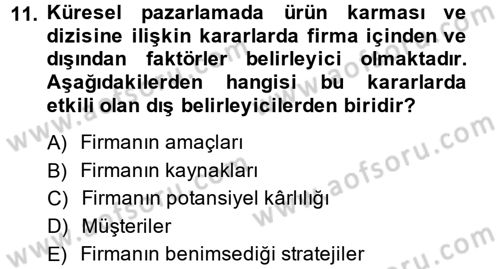 Küresel Pazarlama Dersi 2014 - 2015 Yılı (Final) Dönem Sonu Sınav Soruları 11. Soru