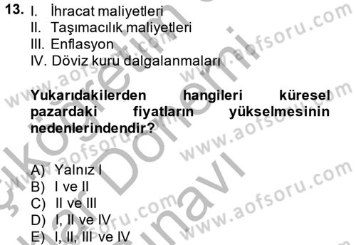 Küresel Pazarlama Dersi 2014 - 2015 Yılı (Final) Dönem Sonu Sınavı 13. Soru