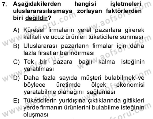 Küresel Pazarlama Dersi 2014 - 2015 Yılı (Final) Dönem Sonu Sınav Soruları 7. Soru
