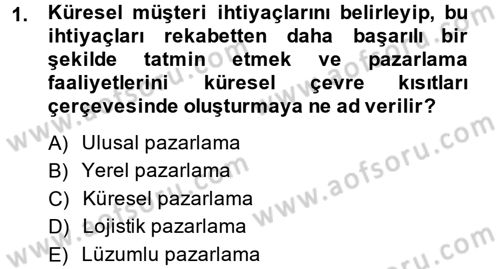 Küresel Pazarlama Dersi 2014 - 2015 Yılı Tek Ders Sınavı 1. Soru