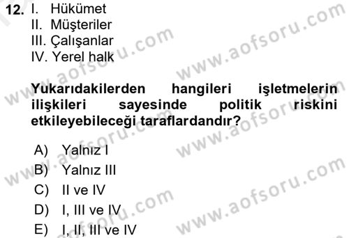 Küresel Pazarlama Dersi 2015 - 2016 Yılı (Vize) Ara Sınav Soruları 12. Soru