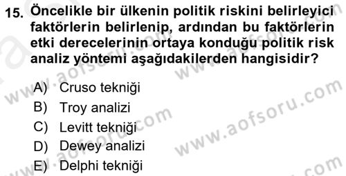 Küresel Pazarlama Dersi 2015 - 2016 Yılı (Vize) Ara Sınav Soruları 15. Soru