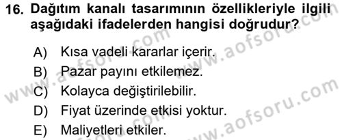 Küresel Pazarlama Dersi 2015 - 2016 Yılı (Final) Dönem Sonu Sınav Soruları 16. Soru