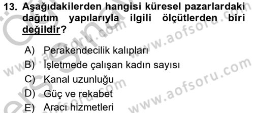 Küresel Pazarlama Dersi 2016 - 2017 Yılı 3 Ders Sınav Soruları 13. Soru