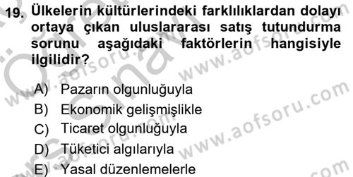 Küresel Pazarlama Dersi 2016 - 2017 Yılı 3 Ders Sınav Soruları 19. Soru