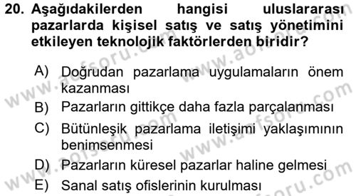 Küresel Pazarlama Dersi 2016 - 2017 Yılı (Final) Dönem Sonu Sınav Soruları 20. Soru