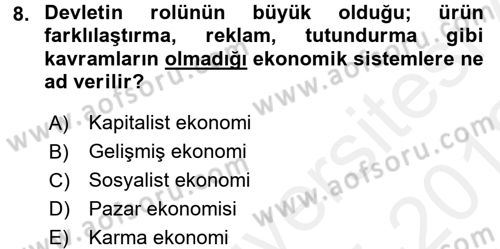 Küresel Pazarlama Dersi 2017 - 2018 Yılı (Vize) Ara Sınavı 8. Soru