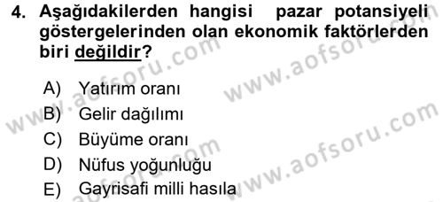 Küresel Pazarlama Dersi 2017 - 2018 Yılı (Final) Dönem Sonu Sınav Soruları 4. Soru