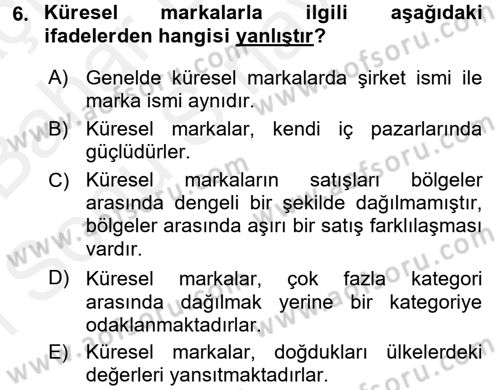 Küresel Pazarlama Dersi 2017 - 2018 Yılı (Final) Dönem Sonu Sınav Soruları 6. Soru