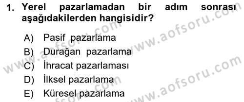 Küresel Pazarlama Dersi 2018 - 2019 Yılı 3 Ders Sınav Soruları 1. Soru