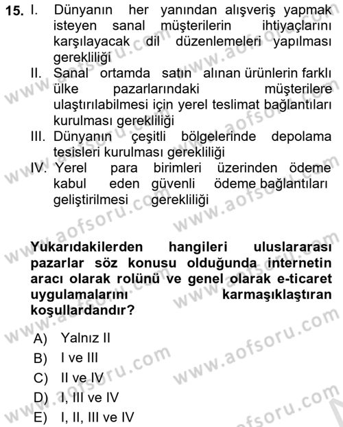 Küresel Pazarlama Dersi 2018 - 2019 Yılı 3 Ders Sınav Soruları 15. Soru