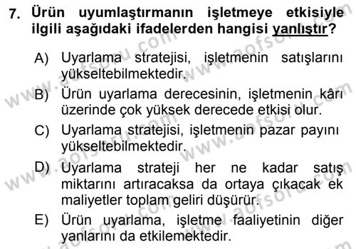 Küresel Pazarlama Dersi 2018 - 2019 Yılı 3 Ders Sınav Soruları 7. Soru