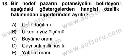 Küresel Pazarlama Dersi 2018 - 2019 Yılı (Vize) Ara Sınav Soruları 18. Soru
