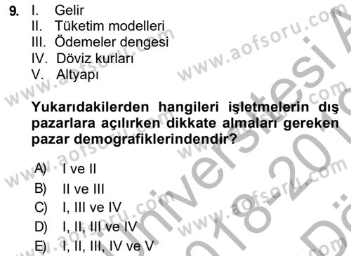 Küresel Pazarlama Dersi 2018 - 2019 Yılı (Vize) Ara Sınav Soruları 9. Soru