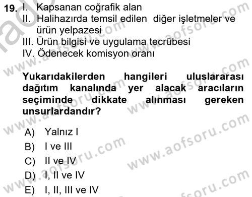 Küresel Pazarlama Dersi 2018 - 2019 Yılı Yaz Okulu Sınav Soruları 19. Soru