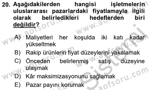 Küresel Pazarlama Dersi 2018 - 2019 Yılı Yaz Okulu Sınav Soruları 20. Soru