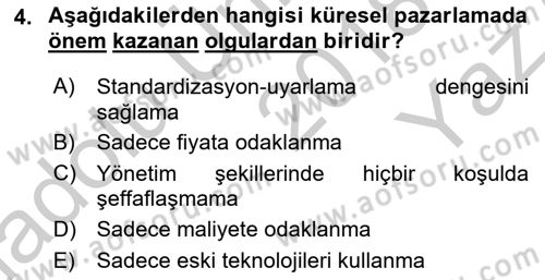 Küresel Pazarlama Dersi 2018 - 2019 Yılı Yaz Okulu Sınav Soruları 4. Soru