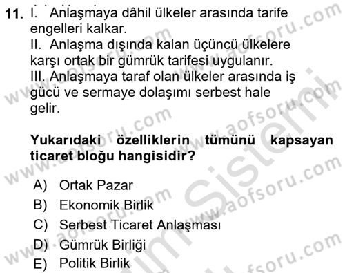 Küresel Pazarlama Dersi 2020 - 2021 Yılı Yaz Okulu Sınav Soruları 11. Soru