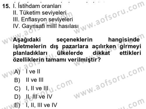 Küresel Pazarlama Dersi 2020 - 2021 Yılı Yaz Okulu Sınav Soruları 15. Soru