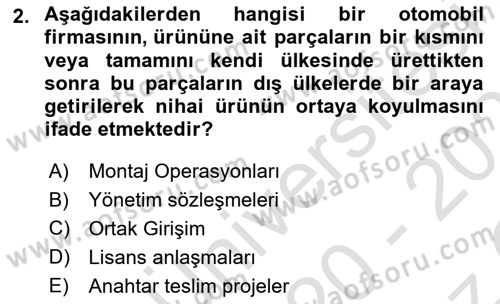 Küresel Pazarlama Dersi 2020 - 2021 Yılı Yaz Okulu Sınav Soruları 2. Soru
